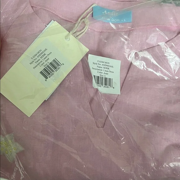 NWT$259 FANM MON x Andie the Serik mini dress pink w embroidered flower accent L - Picture 9 of 16